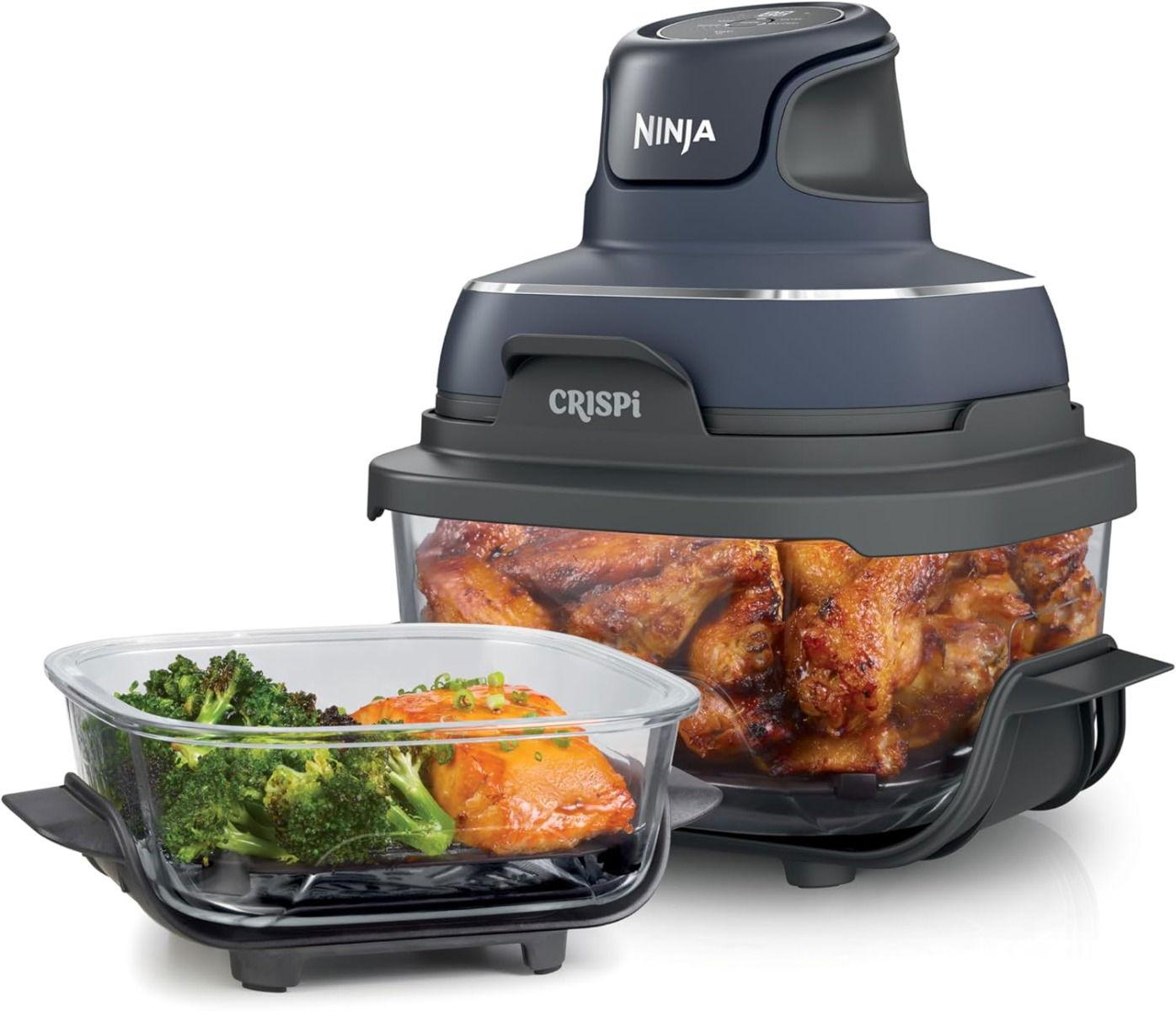 Ninja Crispi 4-in-1 Portable Glass Air Fryer, 1500W, 4-QT & 6-Cup TempWare Glass Containers with Storage Lids, FN101MEGY, Cyberspace Blue