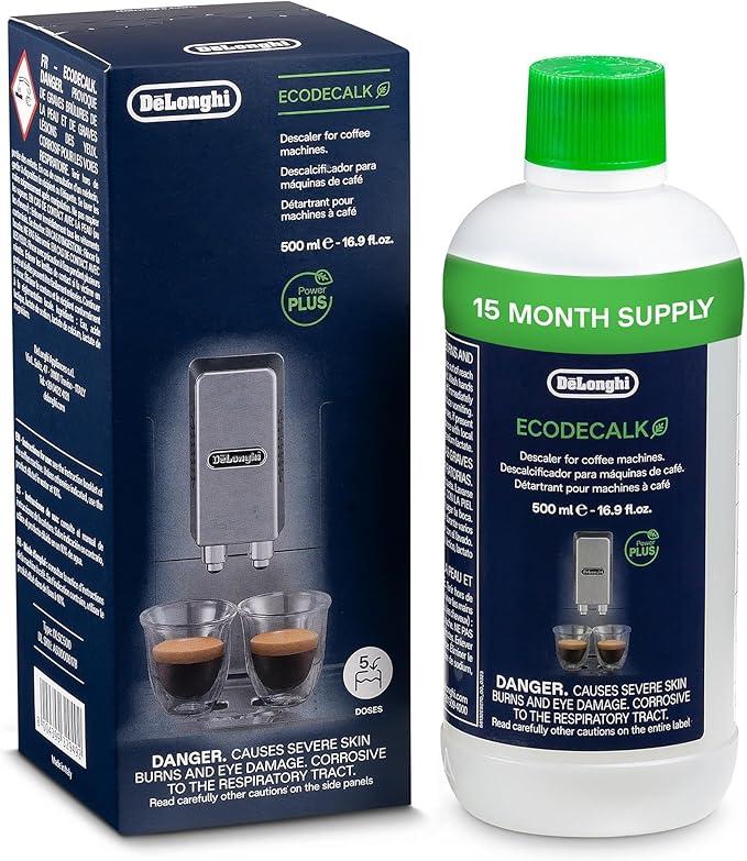De'Longhi EcoDecalk Descaler, 500ml, Eco-Friendly Limescale Remover for Coffee Makers, Natural Lactic Acid, Preserves Coffee Flavor, Upto 3x Faster & More Effective than Citric Acid, DLSC500