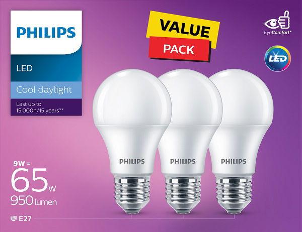 علبة توفير مصباح فيليبس ليد عدد ثلاثة ابيض مزرق 9 واط غير قابل للخفت (PHI-929002299486)