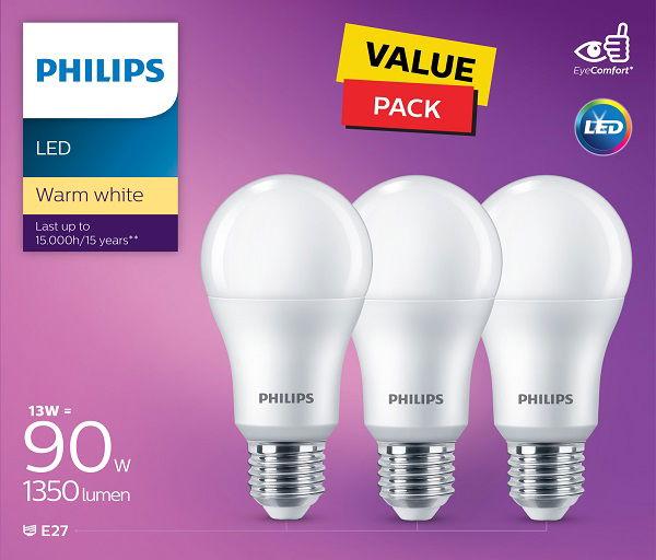 علبة توفير مصباح فيليبس فيليبس ليد عدد ثلاثة ابيض دافئ 13 واط غير قابل للخفت (PHI-929002305086)