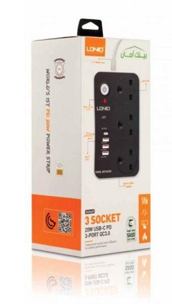 لدنيو توصيلة كهربائية علامة الجودة 3 مقابس طاقة + 3 منافذ يو اس بي + منفذ بي دي – 3 متر (SK3469-3M)