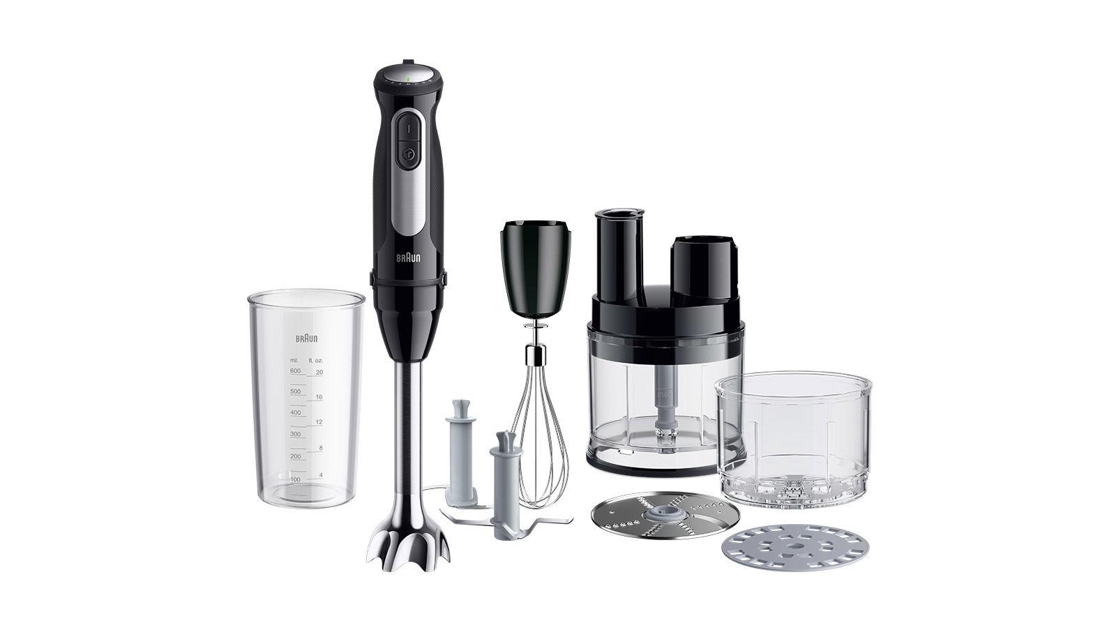 Braun Multi quick 5 pro with food processor, 25 speeds wheel, 1000W Power Bell V Plus, Anti Splash, Metal Shaft, Easy Click system Plus, Whisk, Beaker 600ml, Masher accessory, BPA free, MQ55755MBK, Black