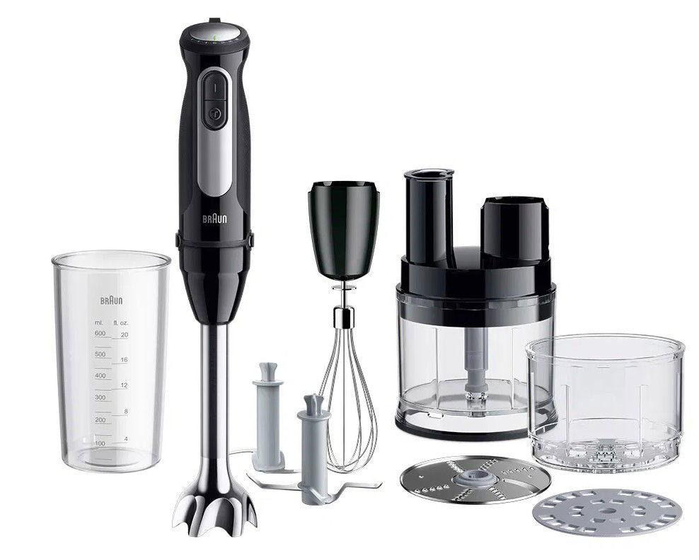 Braun Multi quick 5 pro with food processor, 25 speeds wheel, 1000W Power Bell V Plus, Anti Splash, Metal Shaft, Easy Click system Plus, Whisk, Beaker 600ml, Masher accessory, BPA free, MQ55755MBK, Black