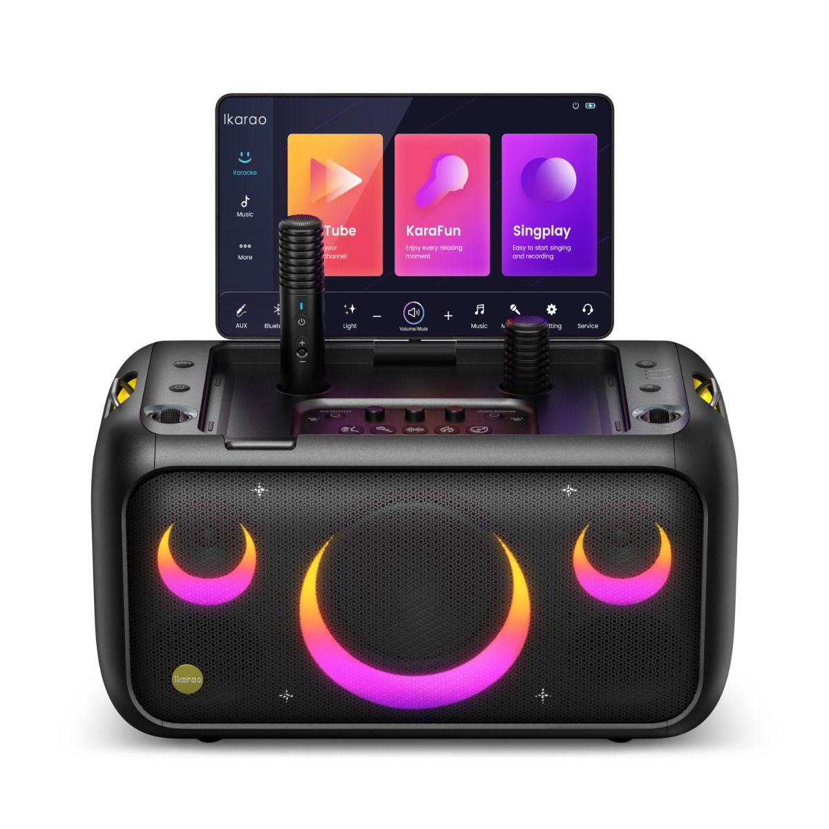 Ikarao Karaoke Machine with Lyrics Display, Built-in 13.3" Screen, Truly All in One Karaoke Machine with 2 Wireless Microphone Hidden & Self Charging, 460W Bluetooth Speaker for Party, Break X1, Black