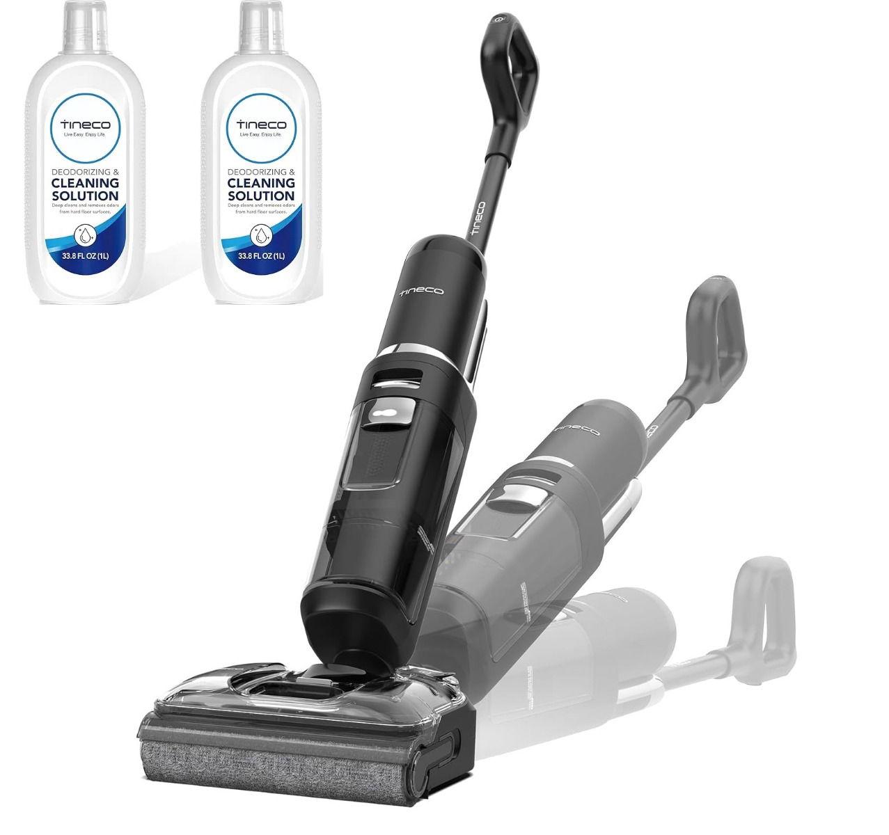 مكنسة كهربائية لاسلكية رطبة وجافة من تينيكو فلور ون إس 7 ستريتش، مدة تشغيل 50 دقيقة، تصميم مسطح بزاوية 180 درجة، سعة 1 لتر، FW061600AE + محلول تينيكو لإزالة الروائح الكريهة وتنظيف الأرضيات الصلبة، عبوة العرض الترويجي من قطعتين سعة 1 لتر ، 9FWWS101300