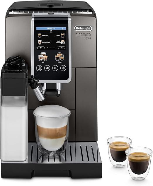 De'Longhi Dinamica Plus, Fully Automatic Coffee Machine, Bean to Cup, Ideal for Espresso, Americano, Cappuccino,  Latte,  Macchiato & Many More Coffee Recipes,  24+ Functions, 1450W, 1.8L, 15 Bar, Touch screen, ECAM380.95.TB, Grey