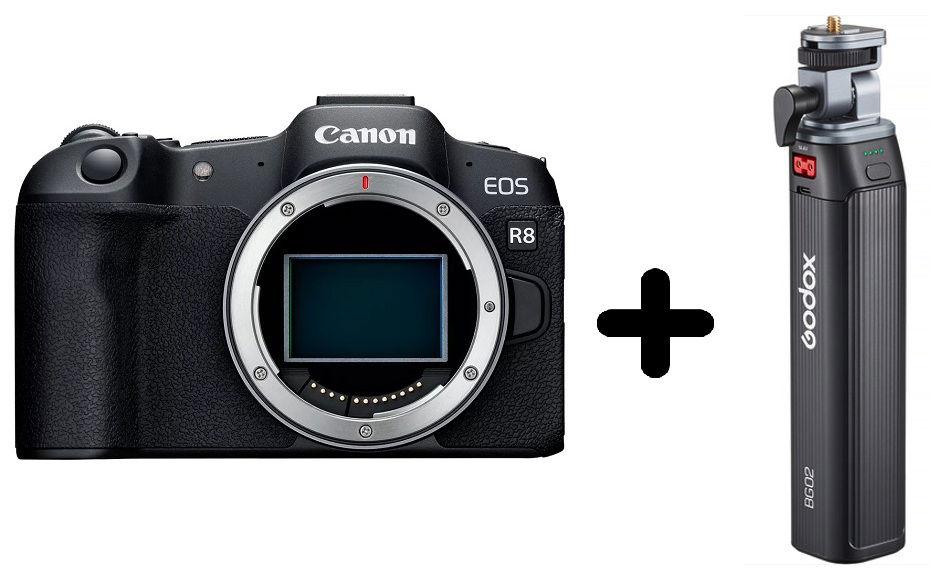 كاميرا كانون EOS R8 مع بطارية LP17 مدمجة + هدية مجانية قبضة بطارية Godox، رأس مائل 160 درجة، سعة 95 واط في الساعة، أسود، BG02