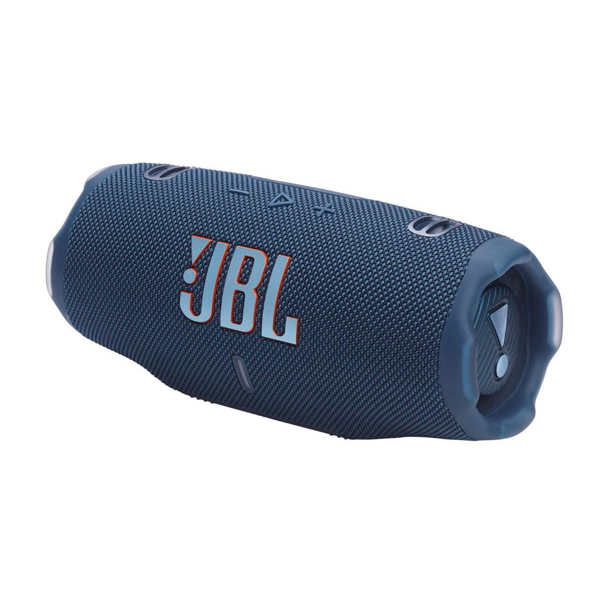 JBL Charge 6 – مكبر صوت بلوتوث محمول مقاوم للماء مزود ببطارية قوية ونظام Auracast، مع زمن تشغيل يصل إلى 28 ساعة، شحن سريع، تصميم مقاوم للسقوط، وصوت قوي، أزرق
