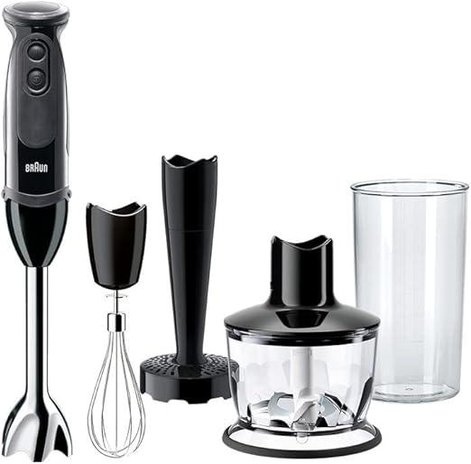 Braun Multi Quick 5, 1000W, 21 Speeds, 0.500L Chopper, 0.600L Beaker, Whisk, Masher, Splash Control, MQ5237BK, Black