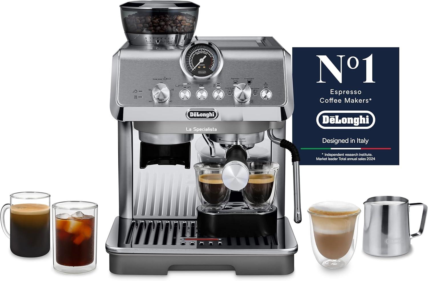 De'Longhi La Specialista Arte Evo Cold Brew Espresso Machine with Grinder Including Barista Kit, Cold Brew Function, 8 Grinding Levels, 15 Bar, 3 Temperatures, Milk Foam Nozzle, EC9255M, Titanium
