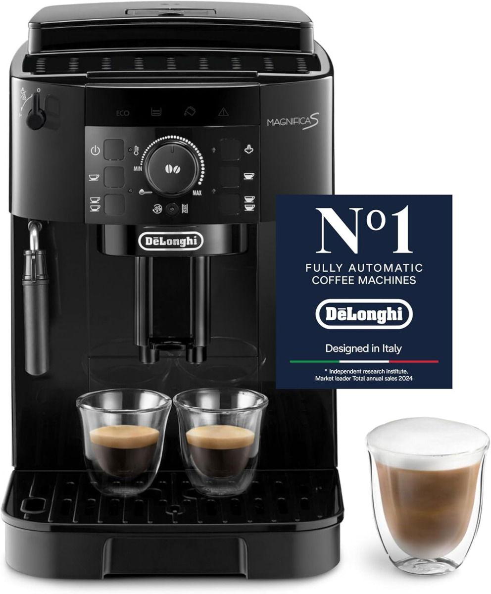 De'Longhi Magnifica S, Fully Automatic Coffee Machine, Bean to Cup, Ideal for Espresso, Americano, Cappuccino, Latte, Macchiato & Many More Coffee Recipes, 5+ Functions,1450W, 1.8L, 15 Bar, ECAM12.121.B, Black