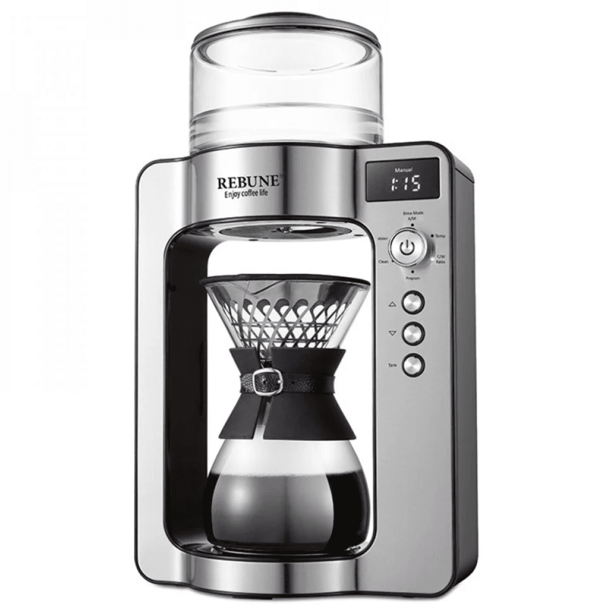 Rebune Arabica Coffee Drip Machine 1L, 1500W, Enjoy the View of the Pure Drip, No Blemish and Enjoy It, Compact Design, RE6027, Black