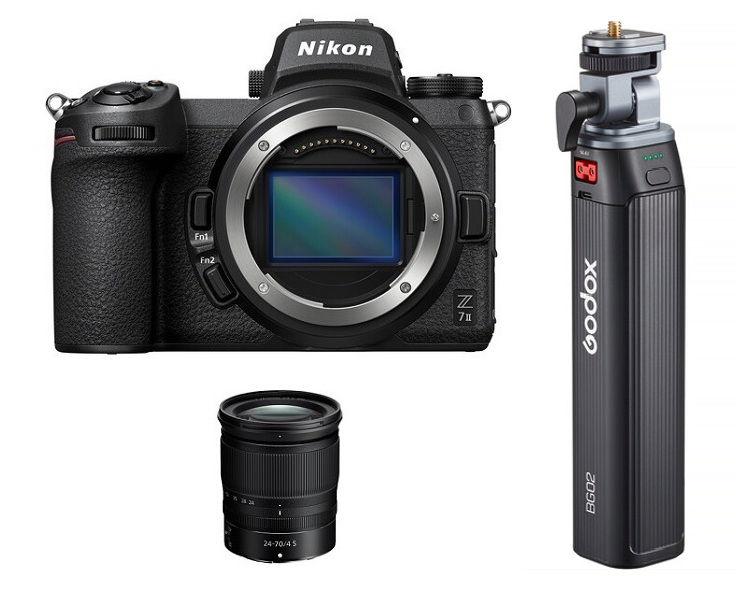 كاميرا نيكون Z7ii هيكل فقط + عدسة نيكون 24-70 مم f/4 S + هدية مجانية قبضة بطارية جودوكس سوداء، BG02